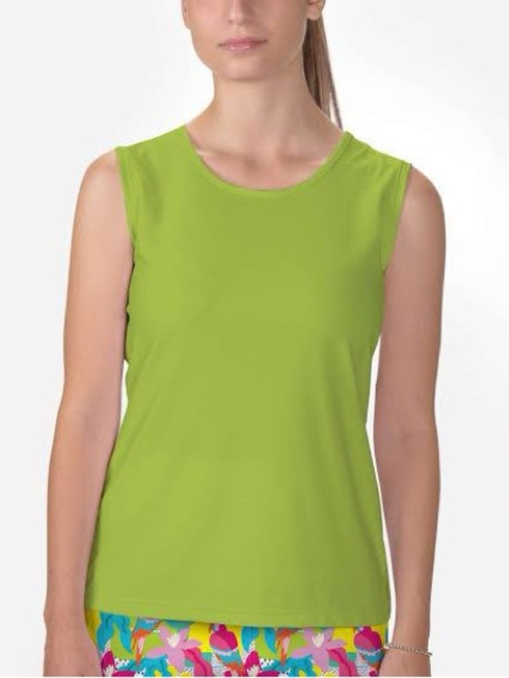 Ming Wang Bright Lime Green Crew Neck Knit Tank. Large